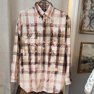 Roundtree and Yorke Plaid Button-Down Bleach Splatter Shirt Custom Made
